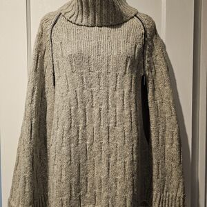 Cozy Knit Turtleneck Cape  Sweater - Gray